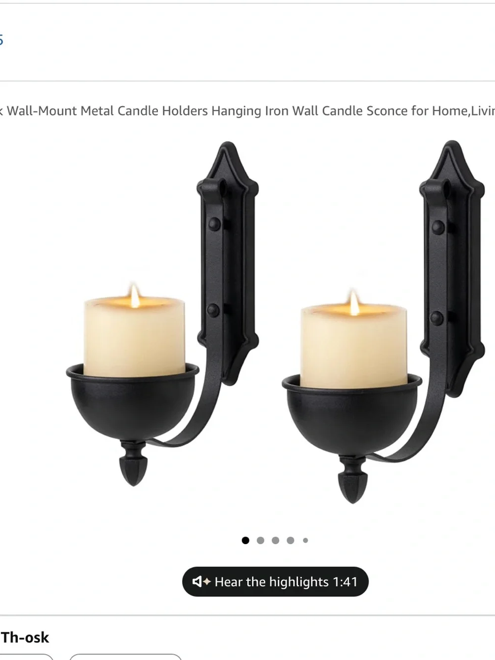 Black Metal Wall Sconce Candle Holders - Set of 2